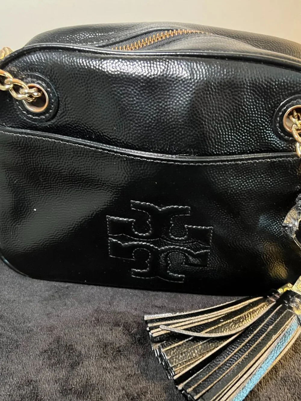 Tory Burch Black Pebbled Leather Camera Bag
